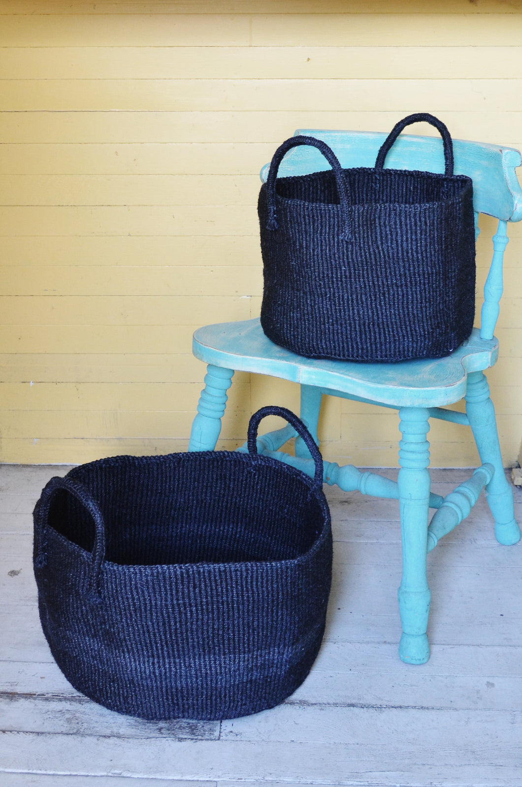 Small Usiku Black Sisal Kamba Floor Basket
