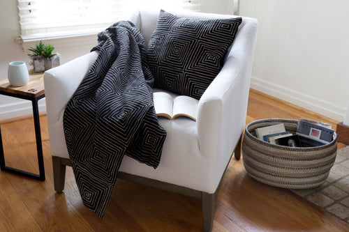 Black Segou Squares Organic Cotton Mudcloth Pillowcase