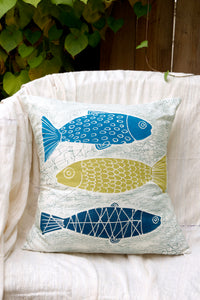 Zambian Hand Painted Zambezi Fish on White Pillow Cover