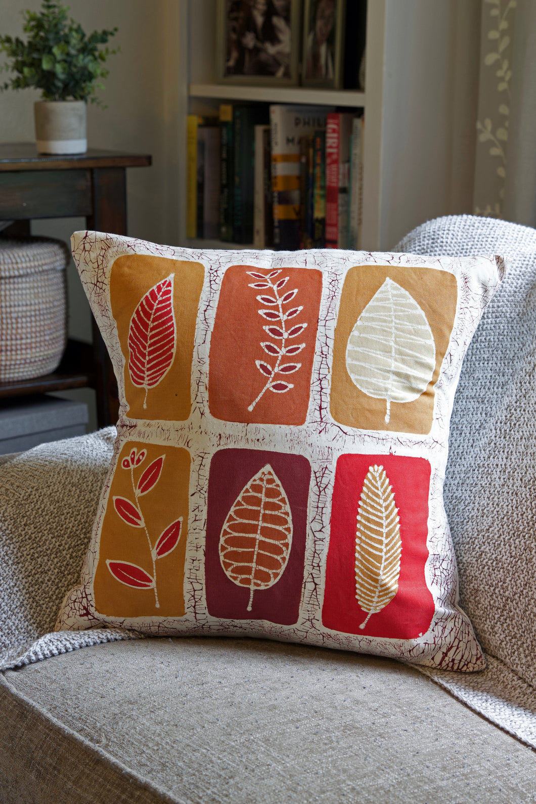 Zambian Hand Painted Lusandwa Leaves Pillow Cover