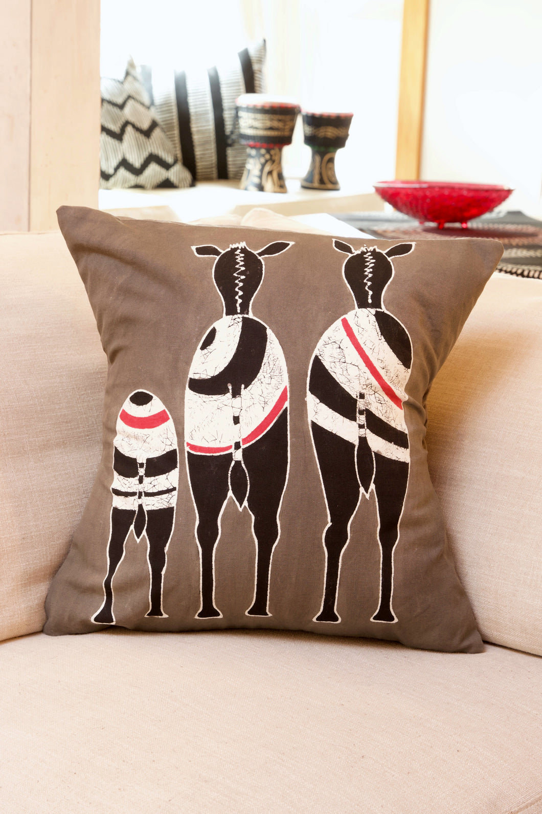 Zambian Hand Painted Gray Snooty Zebras Pillow Cover